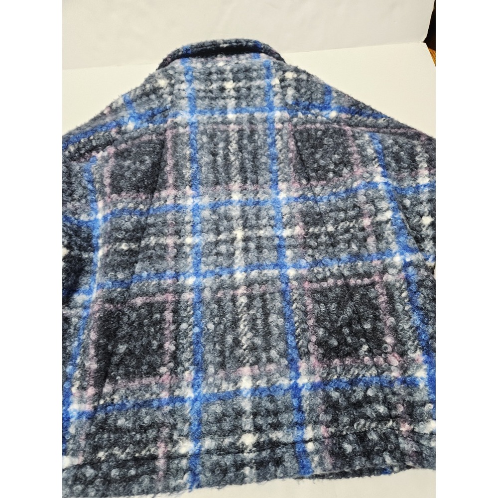 Calvin Klein Plaid Faux Fur Sherpa Jacket Sz XL Blue Plaid Teddy Boxer Jacket - Picture 5 of 5